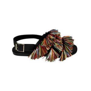Manolo Blahnik Black Espadrille Sandals with Multicolor Tassels